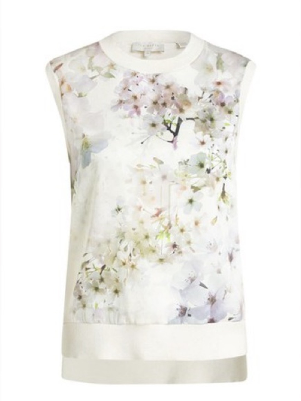 Ted Baker London Yssie Cream Cherry Blossom Floral Silk Blend Knit Tank Top Sz 3